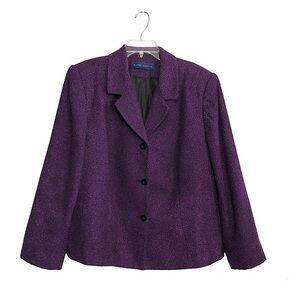 Karen Scott Purple / Black Blend Three Button Box Cut Lined Blazer Jacket 18 W